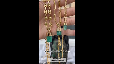 Real Colombian Emerald Natural Crystal Pendant 18K 14K Gold Tubular Shape Fine Muzo Mines