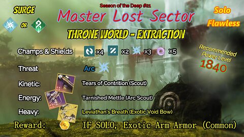 Destiny 2 Master Lost Sector: Throne World - Extraction on my Void Warlock Solo-Flawless 8-13-23