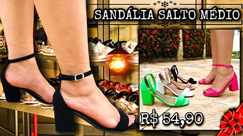 Sandália Feminina Salto Médio Bloco Grosso/@shopee