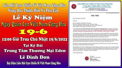 Thông Báo Lễ Kỷ Niệm Ngày Quân Lực VNCH 19/6 của LHCCSVNCH tại HTĐ và vùng phụ cận.