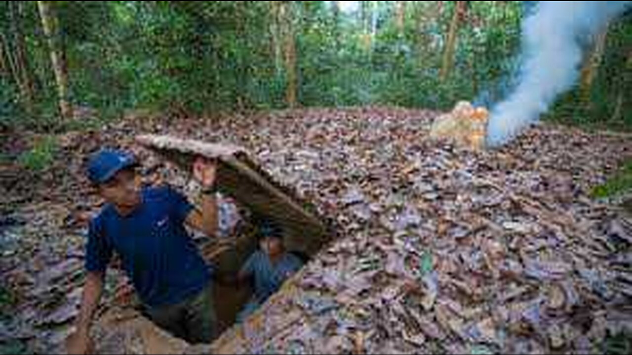 16 Days Jungle Survival Bushcrafts Build The Most Secret Underground Tunnel Finding