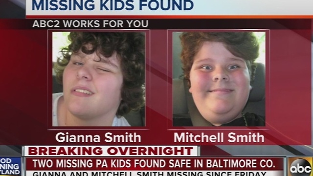 Two missing PA kids found safe in Baltimore County