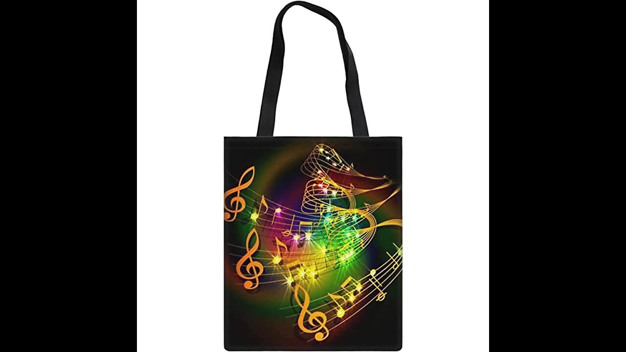 HUGS IDEA Piano Music Notes Linen Tote Bag Fashion Shoulder Bag for Women Girl