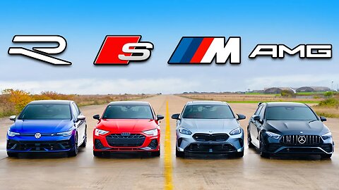 New VW Golf R v BMW M135 v Audi S3 v AMG A35: DRAG RACE.