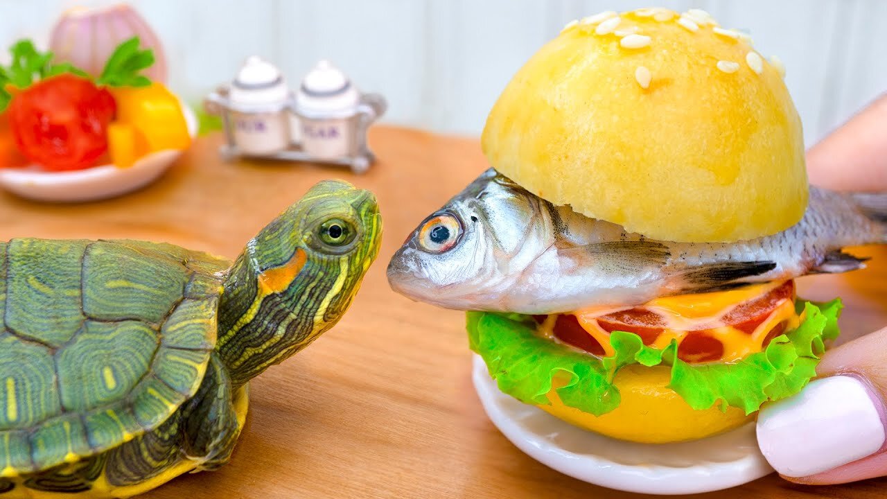 Amazing Tasty Fish Burger Recipe 🐟 Rescue Turtle and Cooking in MEO G