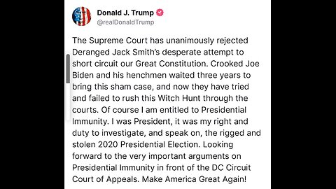 Pres Trump found NOT GUILTY satanic democrat cult Jack Smith DROP sham January 6th Insurrection case