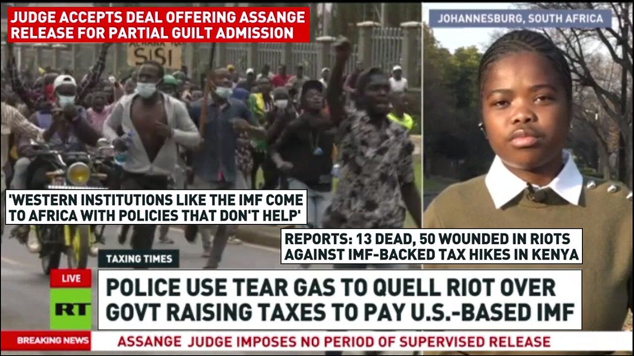 RT News - June 26 2024 early. Assange is FREE. Kenya protests turn deadly