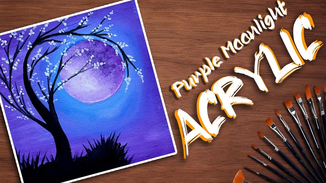 Purple Moonlight Acrylic Painting Tutorial for beginners