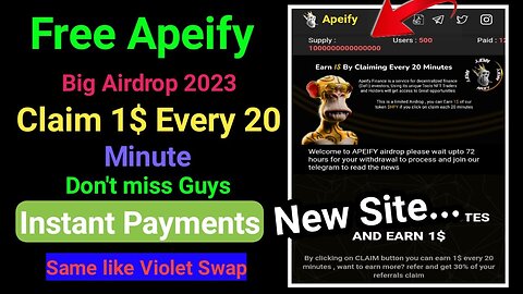 Apeify Airdrop | Claim 10000000 $HPY Token || Claim 1$ Every 20 Minute | Instant Payments🤑