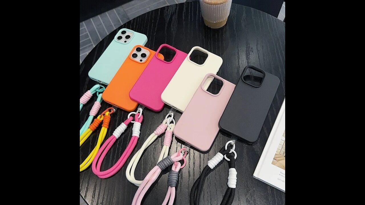 For iPhone 16 Pro Max Leather Texture TPU Full Coverage Phone Case with Lanyard