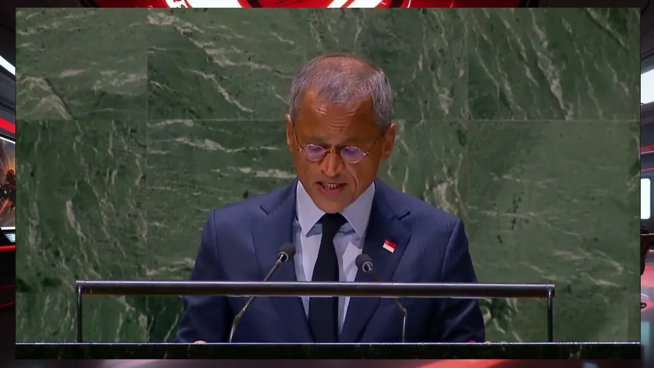 A representative for Singapore addresses the General Assembly emergency session on Gaza