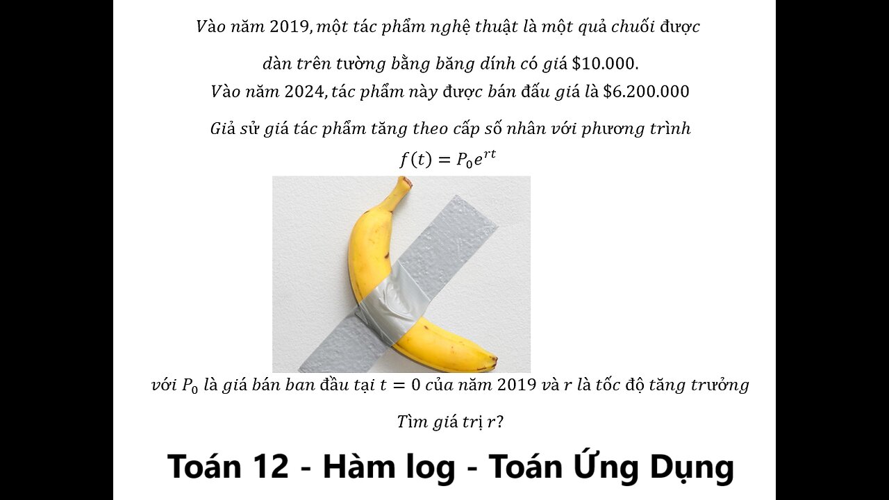 Toán 12: Vào năm 2019,một tác phẩm nghệ thuật là một quả chuối được dàn trên tường bằng băng