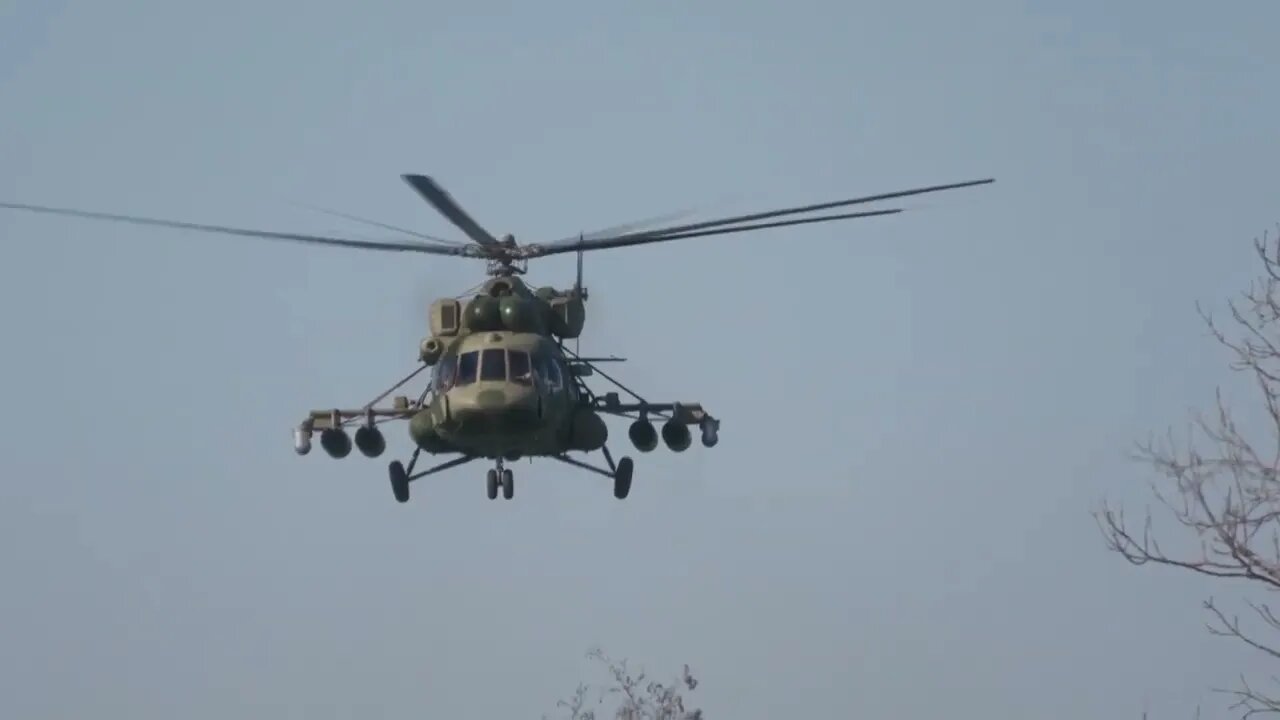 Russian Ka-52 & Mi-8 Attack Helicopters Providing Overwatch For Military Convoys