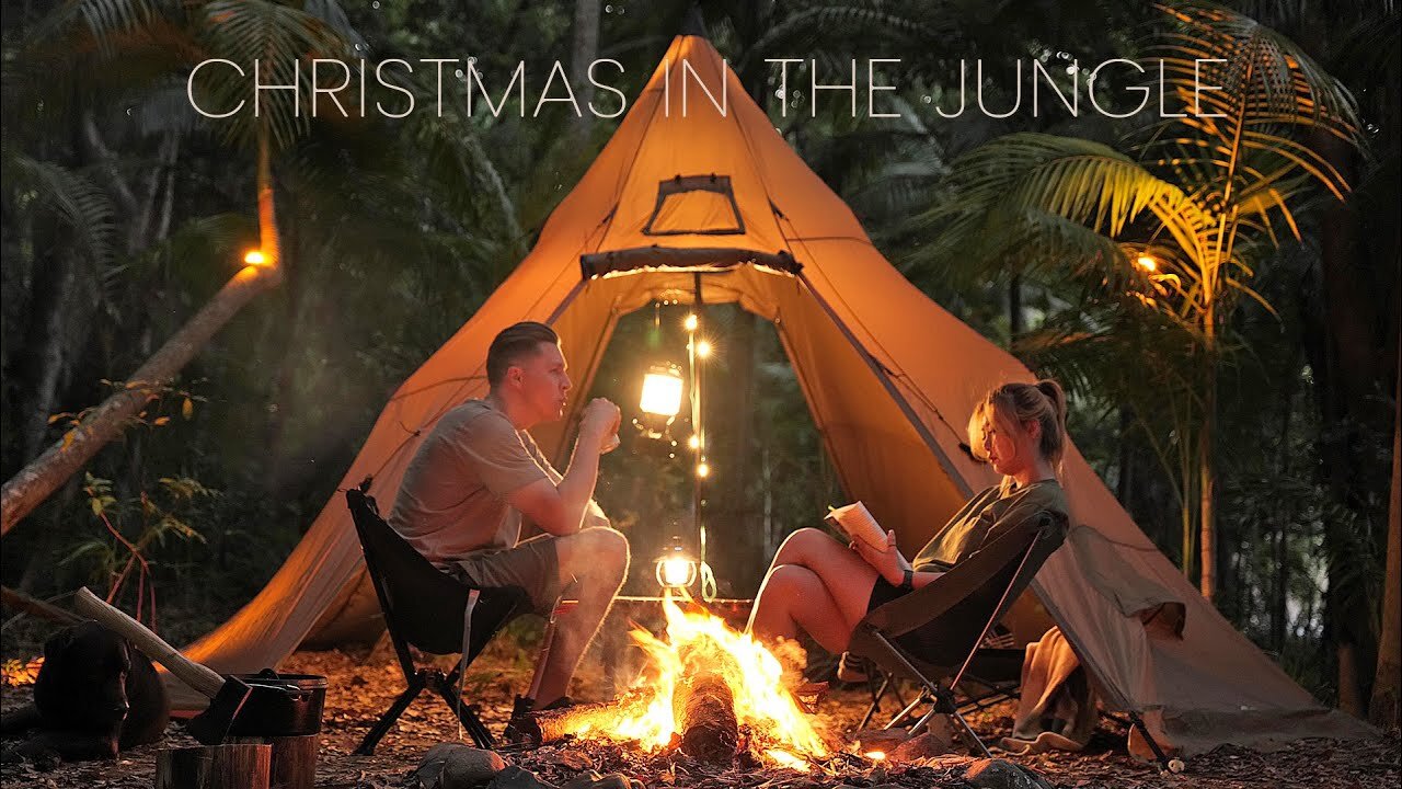 RELAX Camping in RAIN FOREST [ Cosy Christmas In The Jungle, ASMR ]