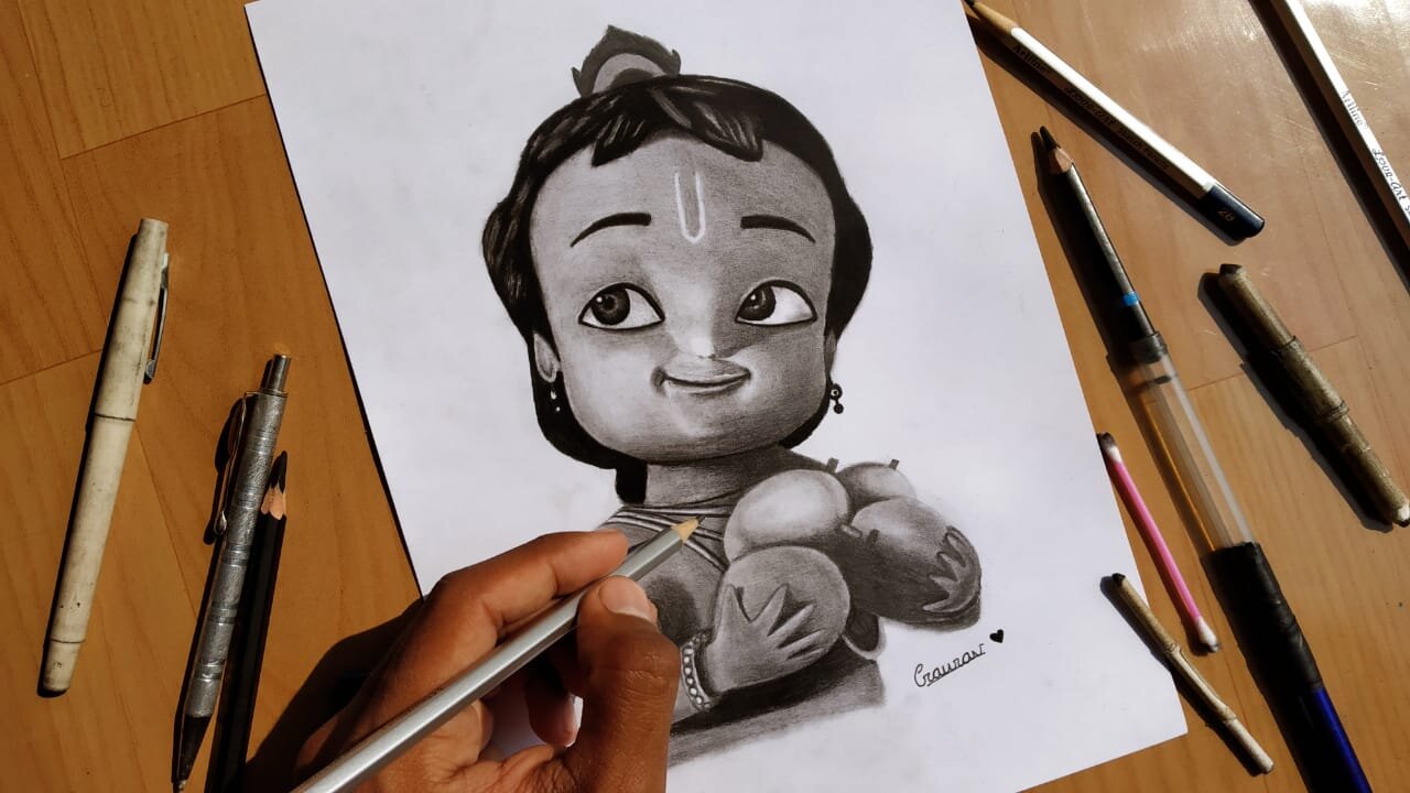 Little Krishna realistic Drawing | Shri krishna drawing | lord krishna | krishna bhagwan drawing |