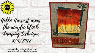 Hello Harvest card using a stamping block technique!