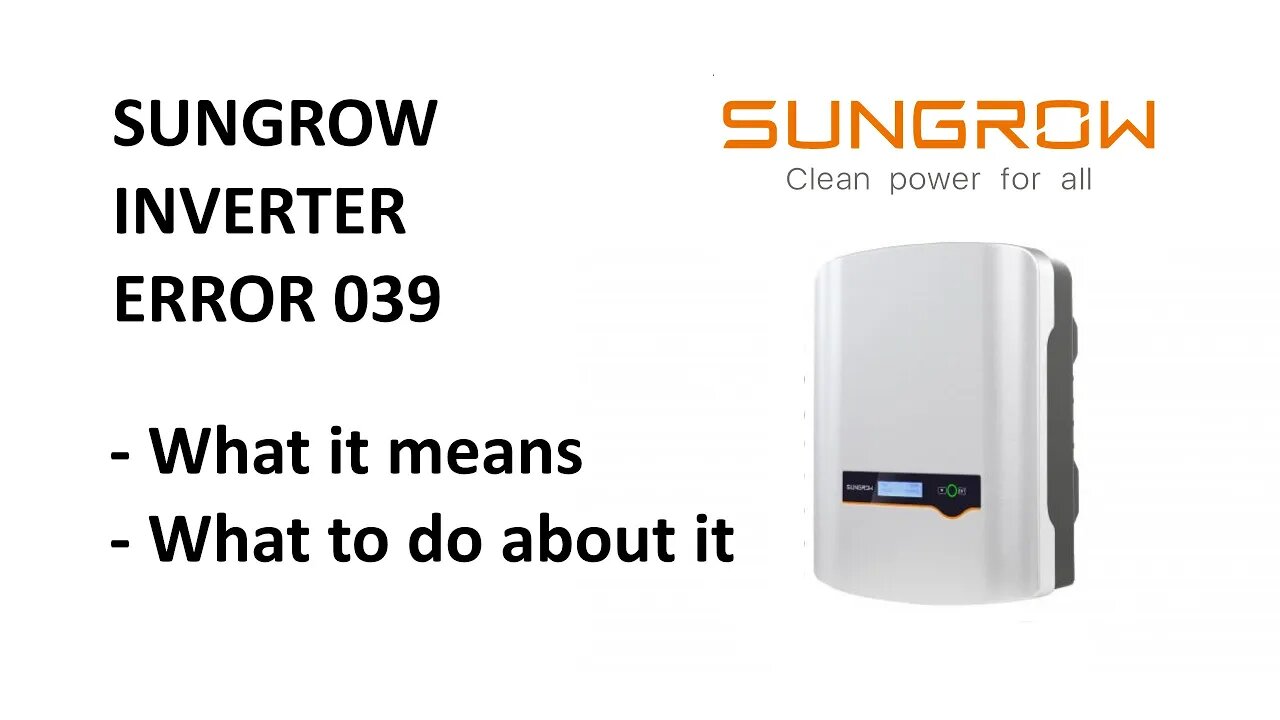 Sungrow Solar Inverter Status Error 039