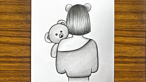 How to draw a girl with Teddy Bear pencil sketch Step by step