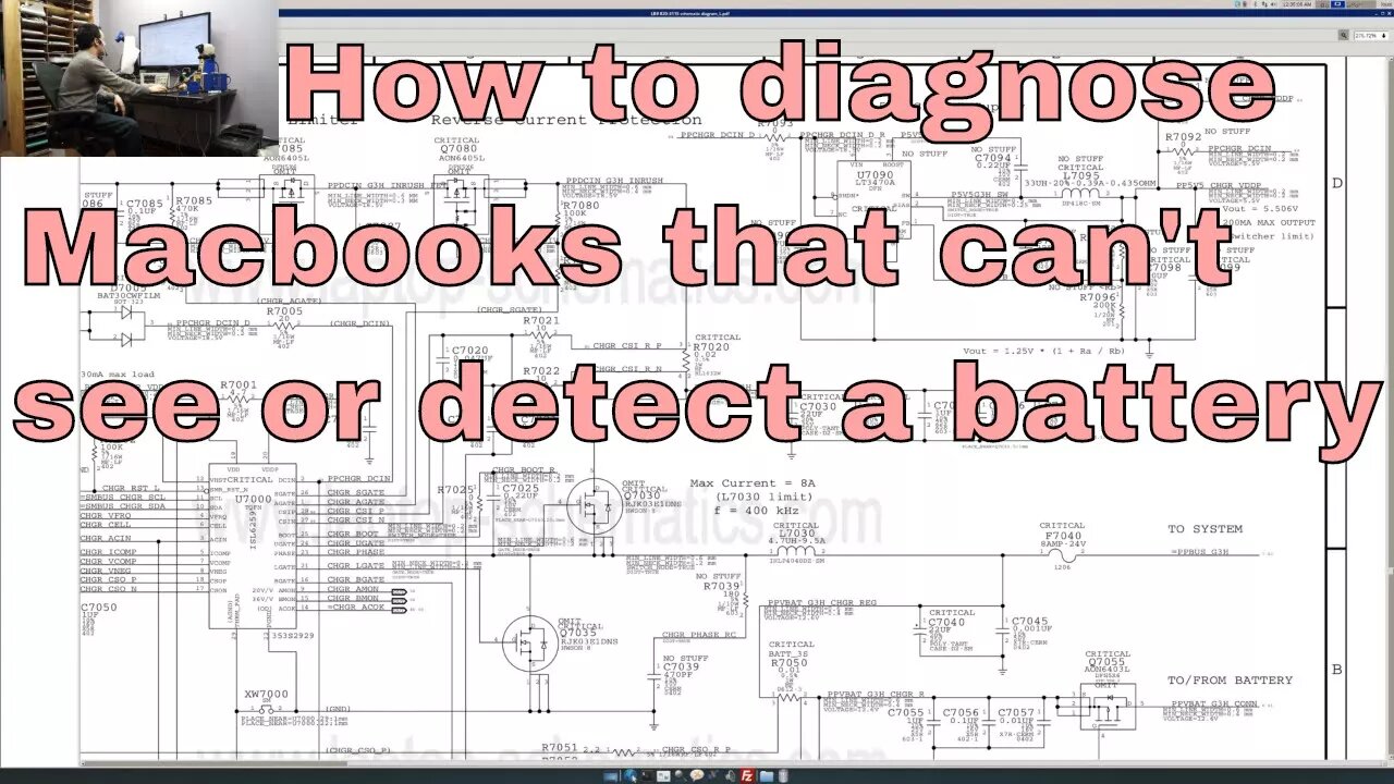 Troubleshooting Macbook Pro battery recognition issues at component level.