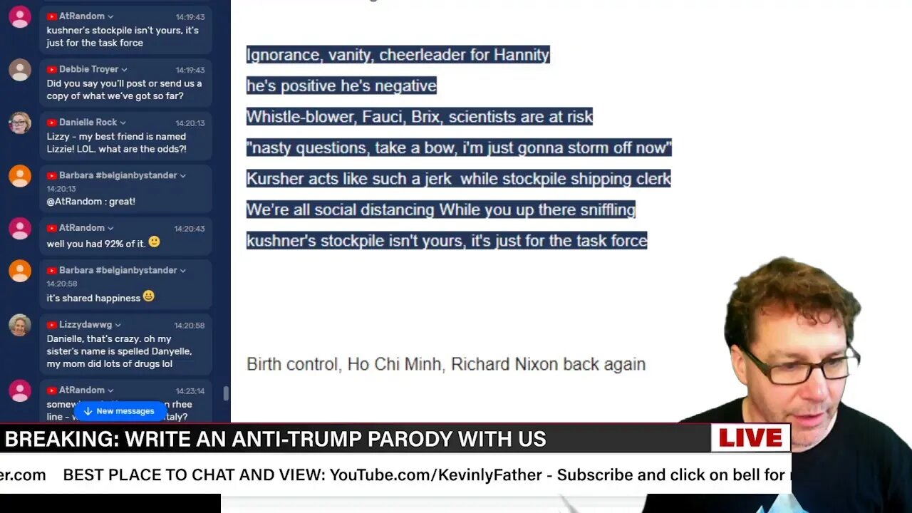 Come write an Anti-Trump Parody with me at noon PT, 3pm ET. "He Didn't Stop the Virus".