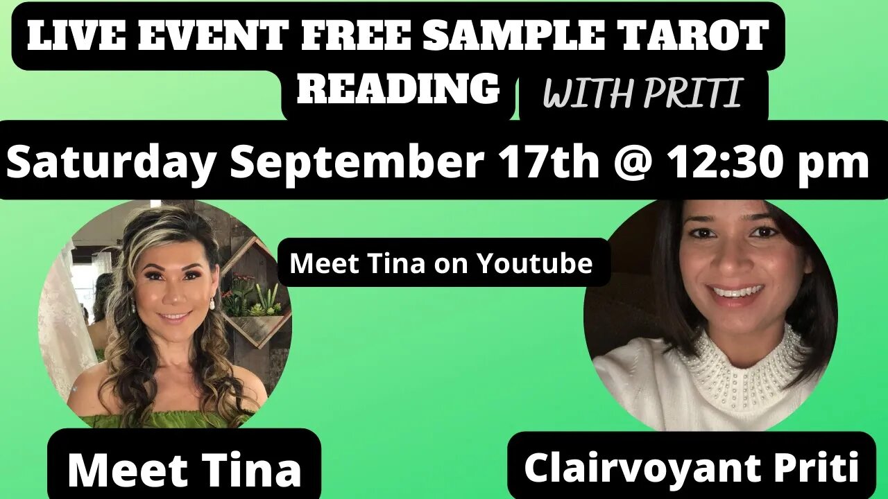 Free Live Event Tarot-Clairvoyant Reading Sat sept 17th 12:30 PST with Priti