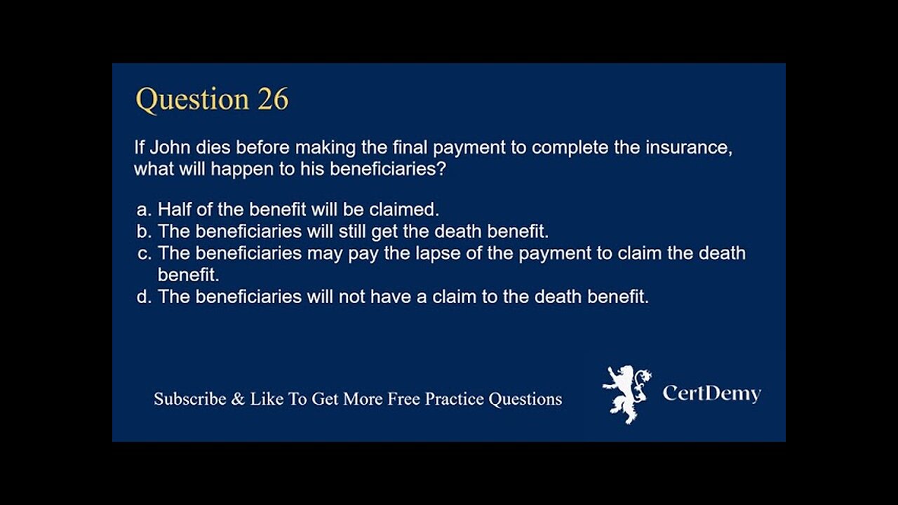 Life and Health Insurance License Exam Free Practice Questions Past Paper [Part 2]