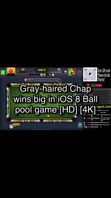 Gray-haired Chap wins big in iOS 8 Ball pool game [HD] [4K] 🎱🎱🎱 8 Ball Pool 🎱🎱🎱