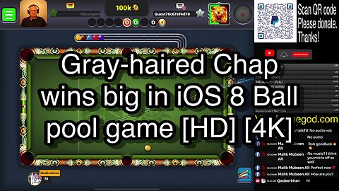 Gray-haired Chap wins big in iOS 8 Ball pool game [HD] [4K] 🎱🎱🎱 8 Ball Pool 🎱🎱🎱