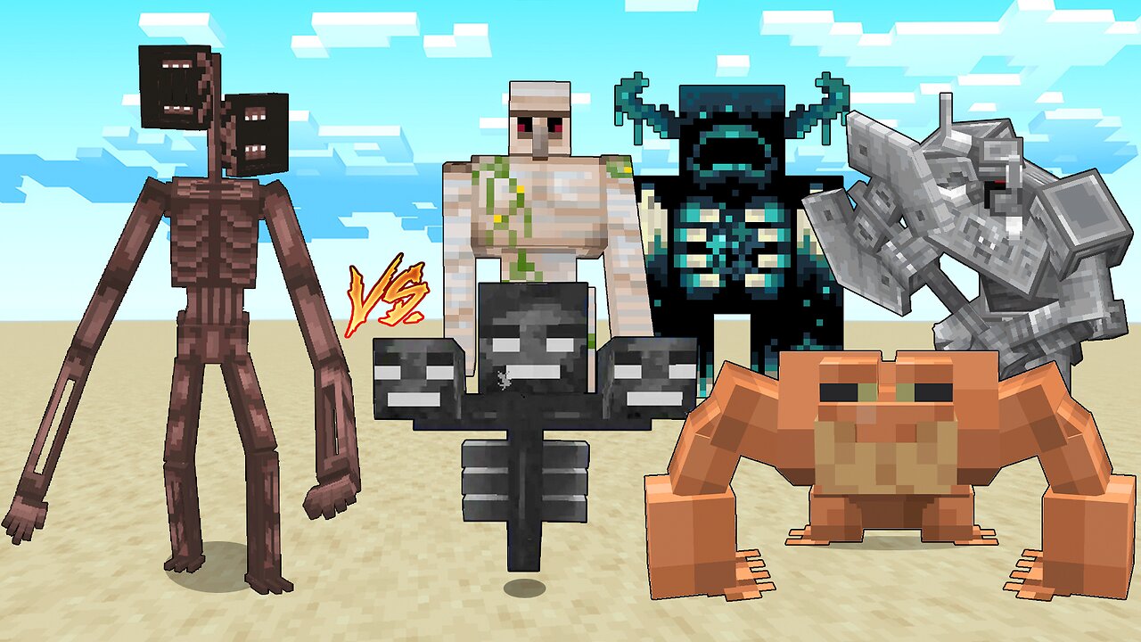 Siren Head Vs Warden, Mutant Frog, Wither, Ferrous Wroughtnaut, Iron golem