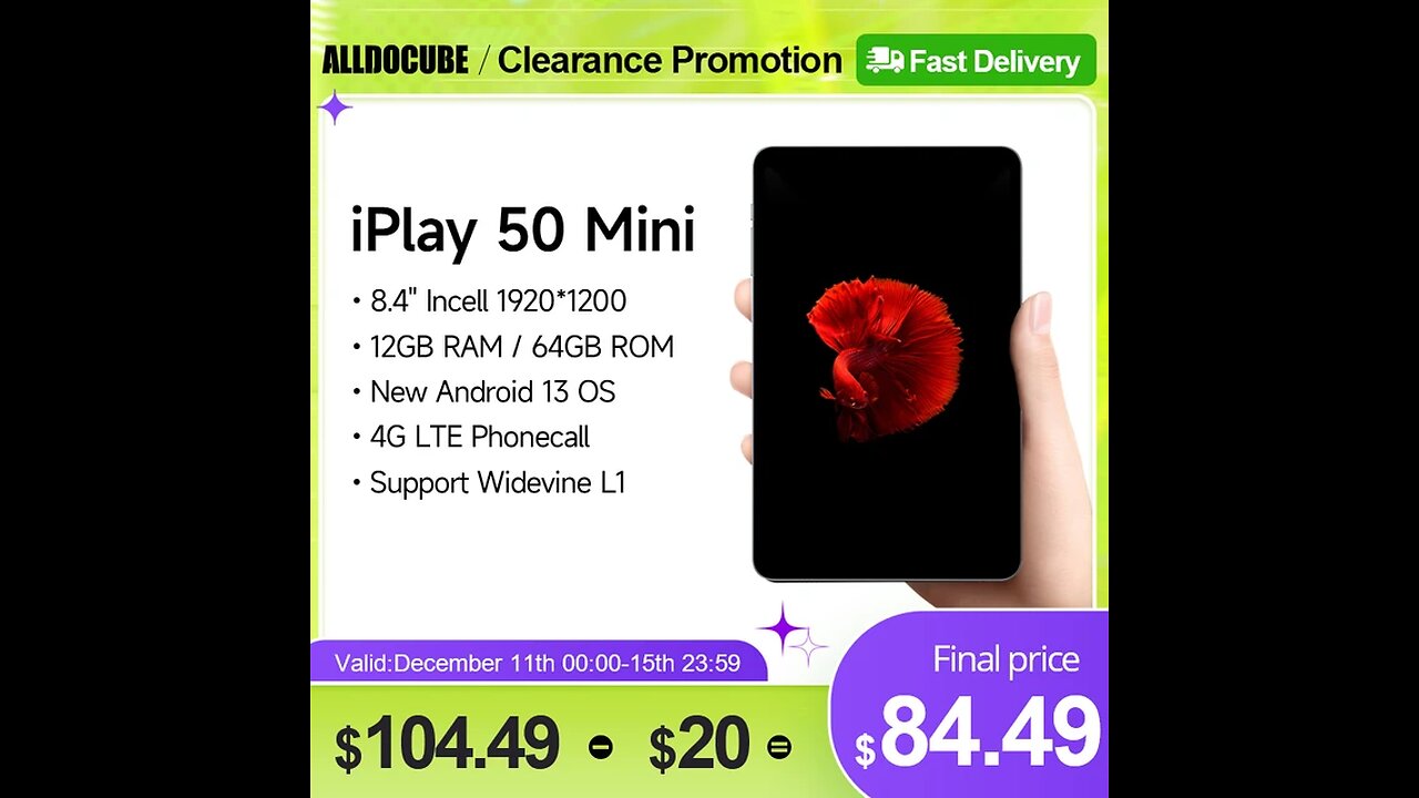 Alldocube iPlay 50 Mini Tablet 8.4inch Tiger T606 Android13 Widevine L1 Virtual Memory 8GB+4GB