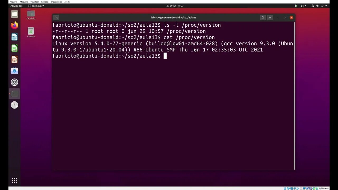 /proc/version - Exemplo de uso do sistema de arquivos /proc
