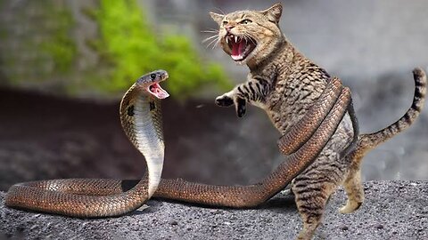 funny cat vs snake fight