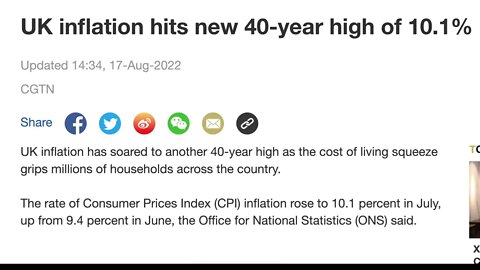 英國7月通脹率創40年新高10.1%