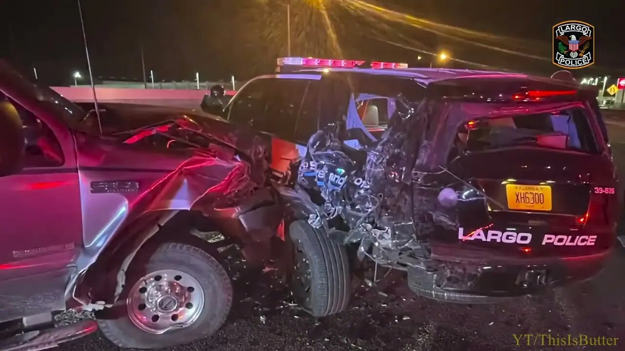 Video shows pickup truck plow into police cruiser during traffic stop