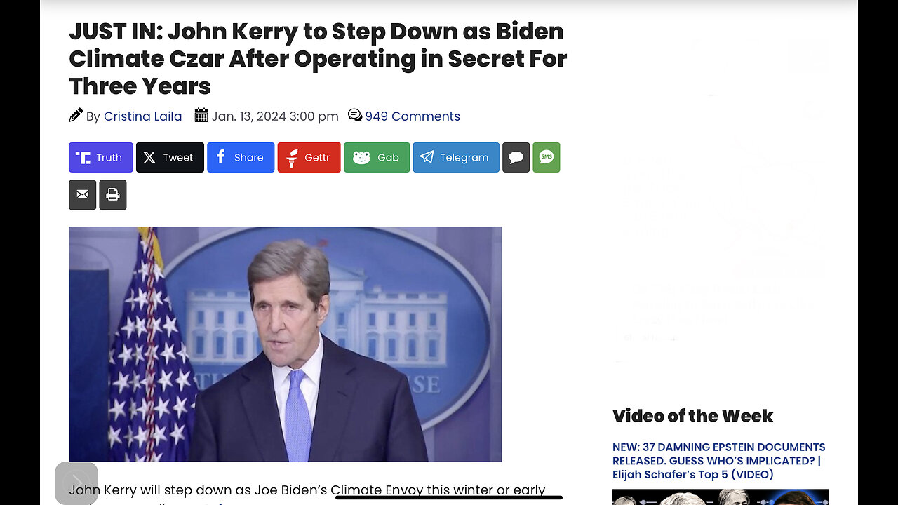 John Kerry to Step Down as Biden Climate Czar After Operating in Secret For Three Years