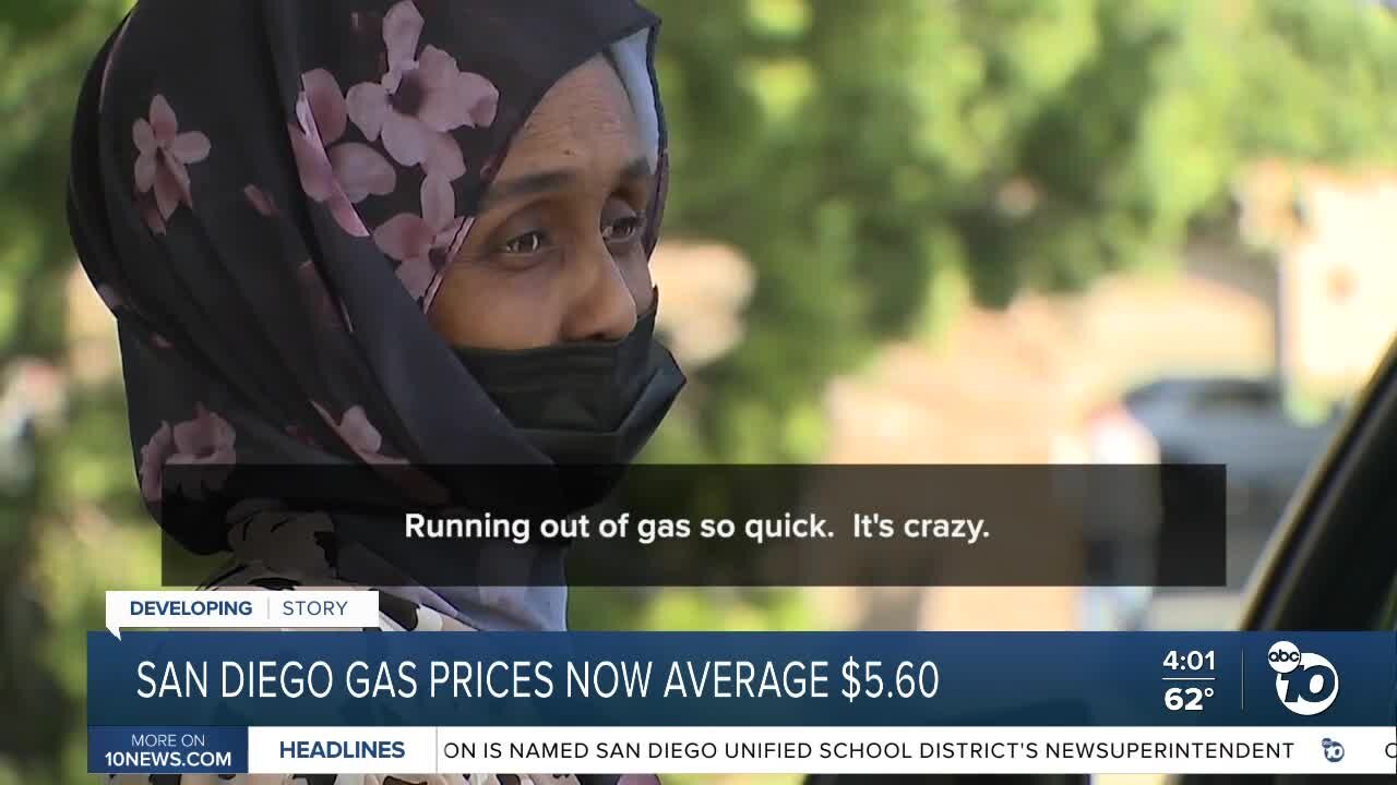 San Diego gas prices now average $5.60