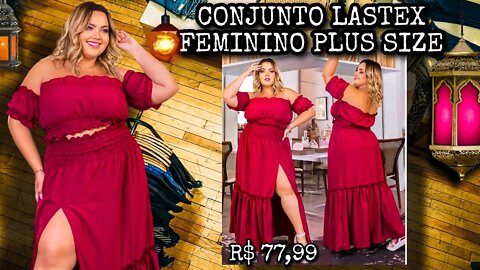 🛑 CONJUNTO FEMININO PLUS SIZE SAÍA LONGA CROPPED COM LASTEX