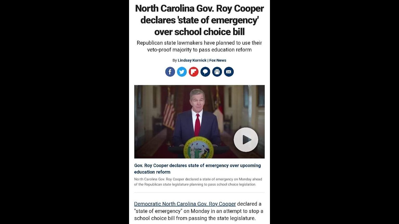 NORTH CAROLINA GOVERNOR ROY COOPER THINKS ITS A STATE OF AN EMERGENCY FOR KIDS TO HAVE SCHOOL CHOICE