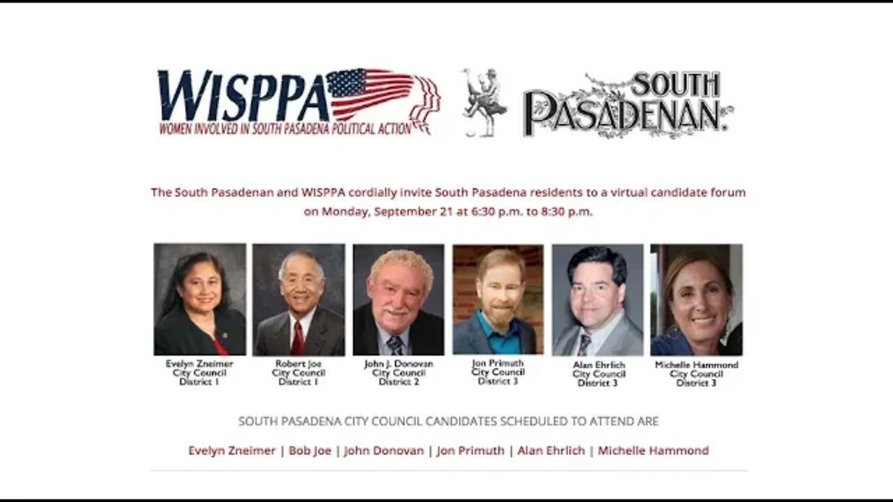 Town Hall South Pasadena 9-21-2020 | City Council Candidates 2020 Elections