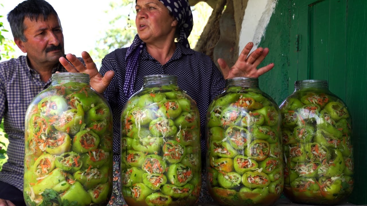 Harvesting and Pickling Stuffed Bell Peppers from our Garden, Outdoor Cooking