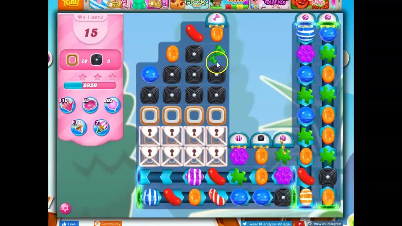 Candy Crush Level 6073 Talkthrough, 20 Moves 0 Boosters