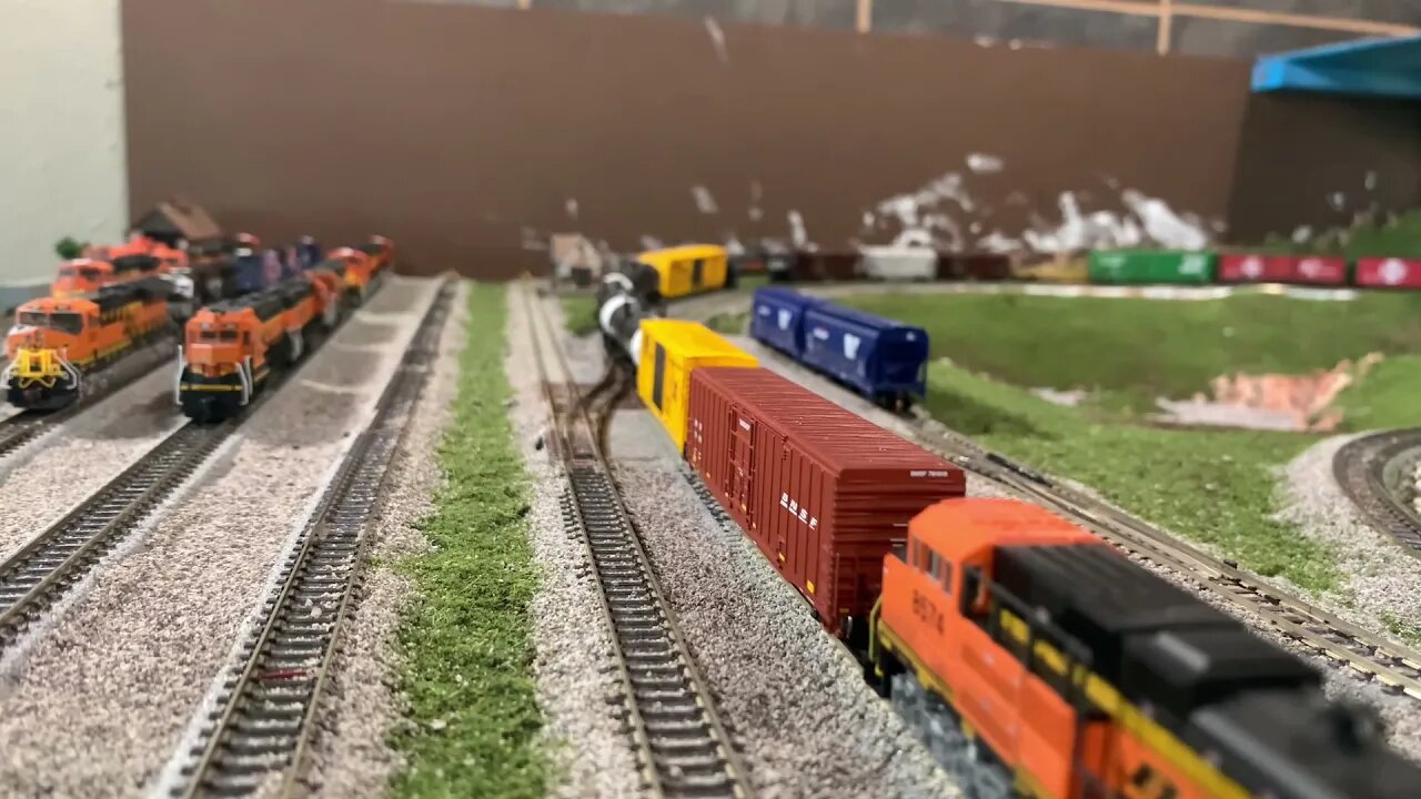 N Scale heavy manifest train