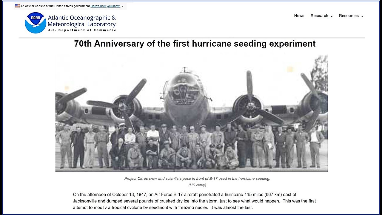 From NOAA’s Website, 70th Anniversary Cloud Seeding Hurricane “Project CIRRUS”