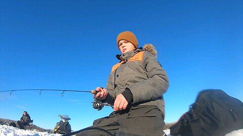 ice fishing north cross lake for pan fish