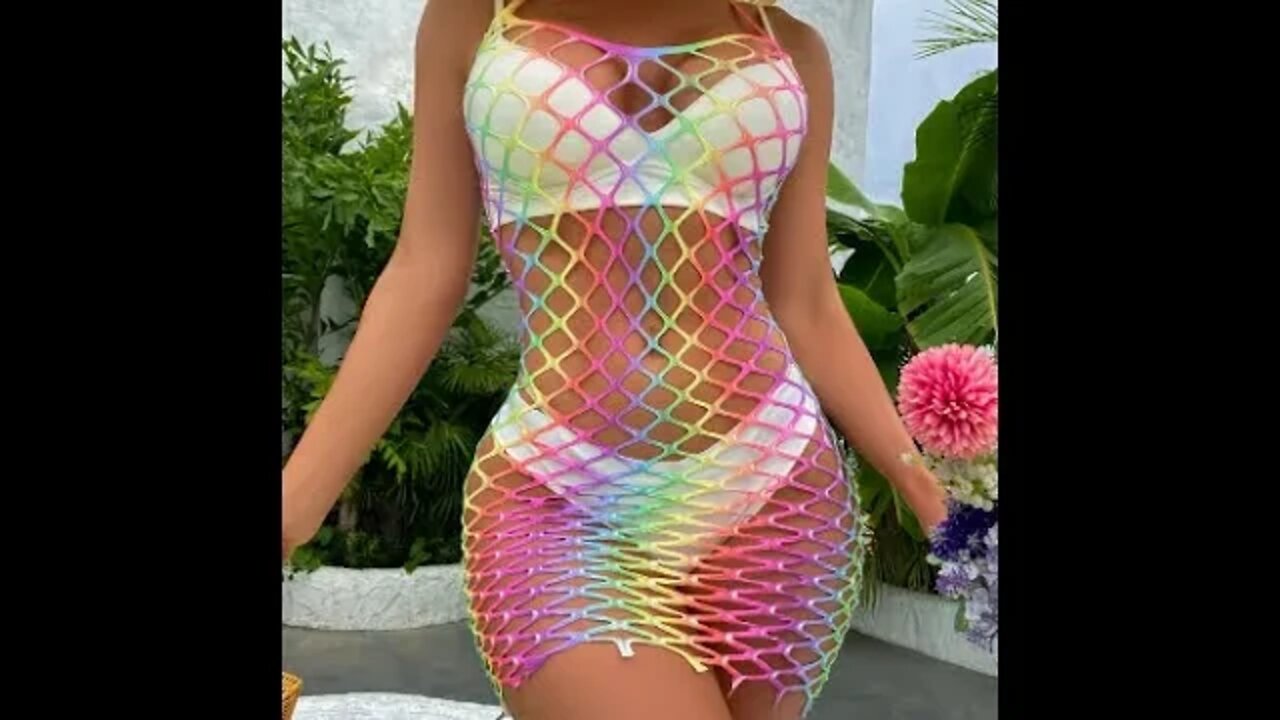 Bikini Cover Up Hollow Out Mesh Crochet Dress Sexy Perspective See ThroughTransparent Nightdress Bea