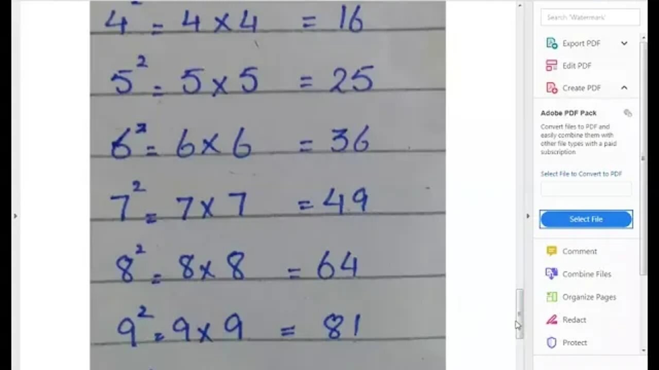 Class 5th Math A Square 11 8 2020