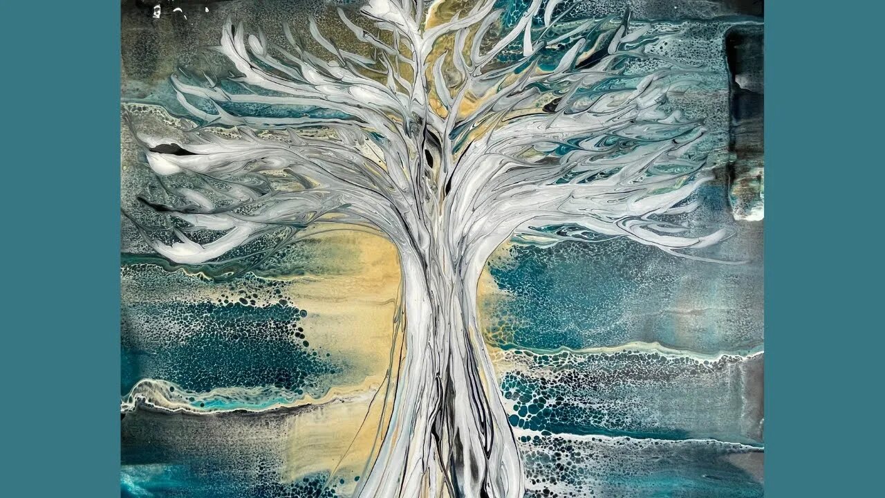 This Tree in the Moonlight Painting is a great acrylic pour idea for beginners!