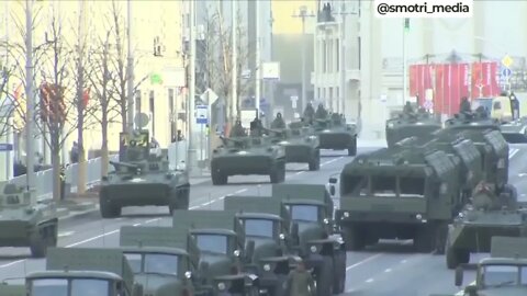 Columns Of Military Equipment Lined Up On Tverskaya Street Ahead Of The Victory Parade