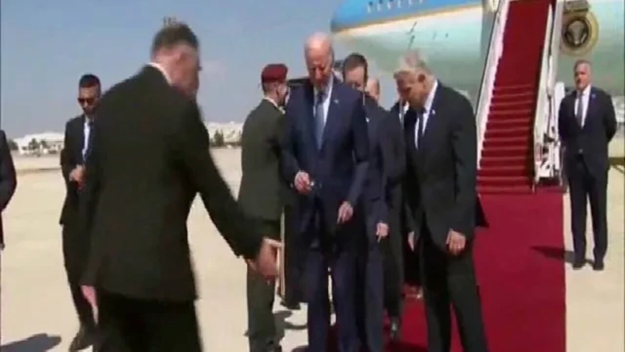 'What Am I Doing Now?' Feeble Biden in Israel, handled like a nursing home patient. LOOP of CRINGE