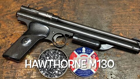 Montgomery Ward Hawthorne M130 (Crosman model 130) 22 caliber multi pump air pistol first look